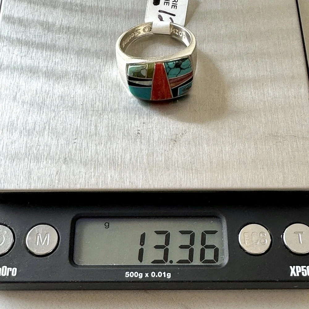 Navajo Mens Ring Sz 12‎ Multi Stone Signed Yazzie Turquoise Sterling Native Amer